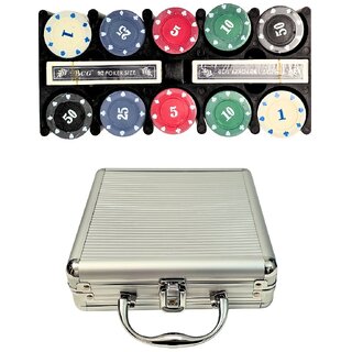 Silver Case Poker Set  100 Casino Chips, 2 Card Decks & 5 Dice, Premium Gaming Set for Home & Parties