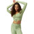 Sherox Women Light Green Solid Scoop Neck Full Sleeves Crop Top