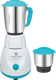 Double Safety New York 500W Mixer Grinder with 2 Jars  Blue & White, Efficient Kitchen Appliance