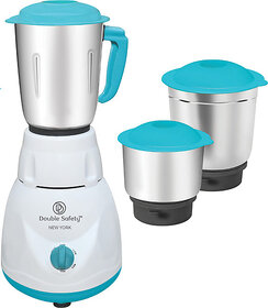 Double Safety New York 500W Mixer Grinder - 3 Jars, Blue & White