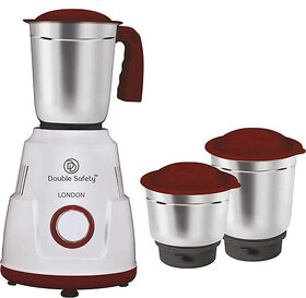 Double Safety London 550W Mixer Grinder - 3 Jars, Red & White