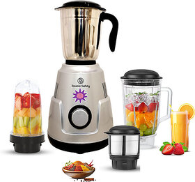 Double Safety Royal 750W Mixer Grinder 4 Jars - Boston Heavy Duty (Silver)
