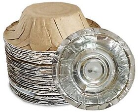 Silver Coated Paper Bowls - Prasad Wati, Pack of 6 (25 Pieces per Pack)