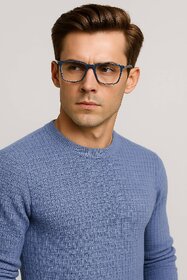 Fashion Point Casual Round Neck Sweater D.2  Long Sleeve Blue Woolen  for Men