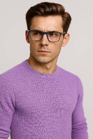 Fashion Point Casual Round Neck Sweater D.2  Long Sleeve Purple Woolen  for Men