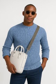 Fashion Point Casual Round Neck Sweater D.2 Long Sleeves Woolen Blue for Men