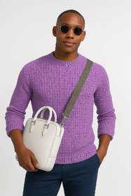 Fashion Point Casual Round Neck Sweater D.2 Long Sleeves Woolen Purple for Men