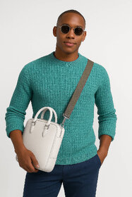 Fashion Point Casual Round Neck Sweater D.2 Long Sleeves Woolen Green for Men