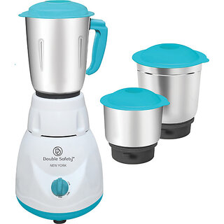 Double Safety New York 500W Mixer Grinder - 3 Jars, Blue & White