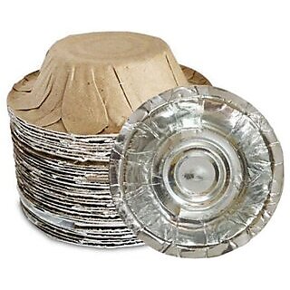 Silver Coated Paper Bowls - Prasad Wati, Pack of 6 (25 Pieces per Pack)