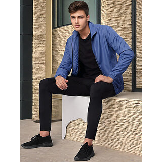 PrintCultr Men Blue Full Sleeve Solid Windcheater