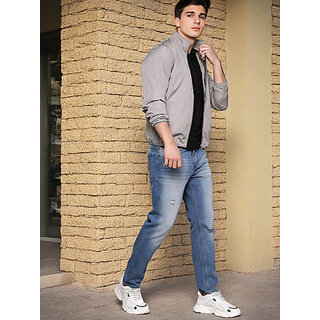 PrintCultr Mens Stylish Full Sleeve Solid Windcheater Jacket (Grey) - Comfortable & Lightweight