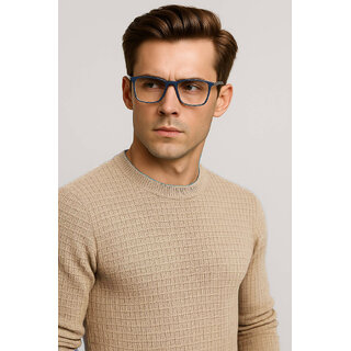 Fashion Point Casual Round Neck Sweater D.2  Long Sleeve Cream Woolen  for Men