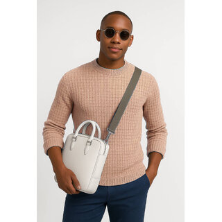 Fashion Point Casual Round Neck Sweater D.2 Long Sleeves Woolen Cream for Men