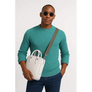 Fashion Point Casual Round Neck Sweater D.2 Long Sleeves Woolen Green for Men