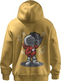 BULL CLOTHING Stylish Retro Astronaut Graphic Mustard Yellow Hoodie Featuring Cool Boombox Design