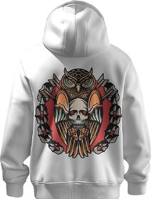 BULL CLOTHING Unique Designer Owl Pullover White Hoodie Statement-Making Streetwear, Ideal for Fashion-Forward Men