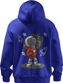 BULL CLOTHING Stylish Retro Astronaut Graphic Dark Blue Hoodie Featuring Cool Boombox Design