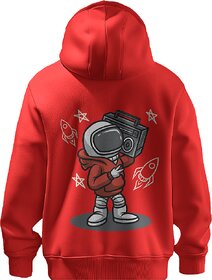 BULL CLOTHING Stylish Retro Astronaut Graphic Red Hoodie Featuring Cool Boombox Design