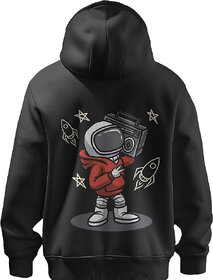 BULL CLOTHING Stylish Retro Astronaut Graphic Black Hoodie Featuring Cool Boombox Design