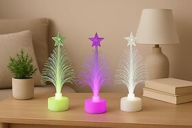 Fibre Optic Christmas Tree, LED Colour-Changing Mini Tree with Star Topper, 12 cm Height, Battery Powered Table Dcor