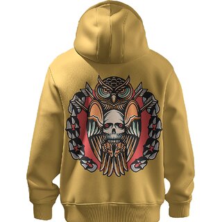 BULL CLOTHING Unique Designer Owl Pullover Mustard Yellow Hoodie Ideal for Fashion-Forward Men 
