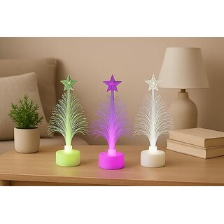 Fibre Optic Christmas Tree, LED Colour-Changing Mini Tree with Star Topper, 12 cm Height, Battery Powered Table Dcor