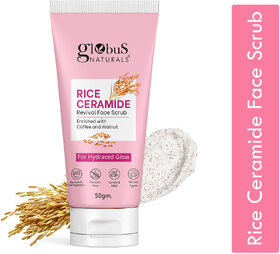 Globus Naturals Rice Ceramide Scrub â Hydrating & Glowing Skin, Enriched with Coffee & Walnut, 50g
