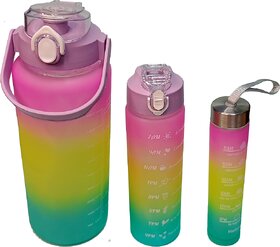 CeePoo Motivational Water Bottle Combo Set  BPA-Free Time Marker Bottles (Model -1) 3-Piece (2L, 1L  200ml)