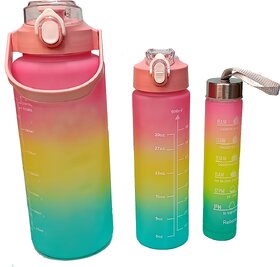 CeePoo Motivational Water Bottle Combo Set  BPA-Free Time Marker Bottles (Model -2) 3-Piece (2L, 1L  200ml)
