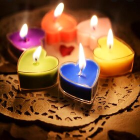 Romantic Tea Light Candles, Soy Wax, Scented, 5-6 Hours Burn Time, Decoration Item For Home, Valentine Candles, Heart Shape Tea Light Candles Set Of 10 (Multi Color)