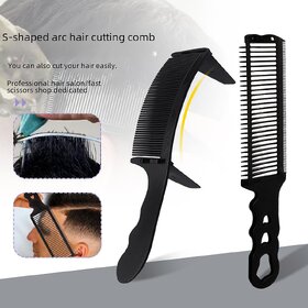 Precision Hair Clipper Comb Set - S-Shaped, Curved, and Flat Styling Combs for Professional Haircuts (BlackandBlack)
