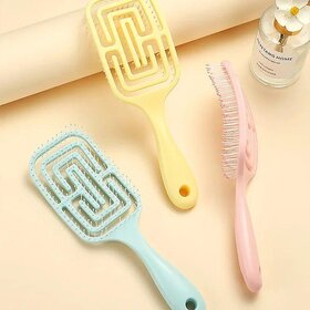 Hollow Out Quick-Dry Detangling Hair Brush, Macaron Square Handle, Massage Comb for Smooth, Tangle-Free Hair (Pink)