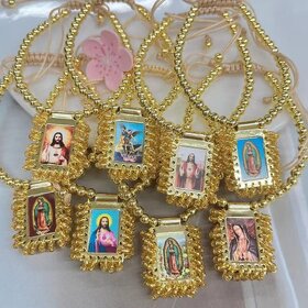 Handmade Square Religious Portrait Bracelet Versatile Beaded Bracelet with Brass Accents for Women (Gold Yellow, 1)