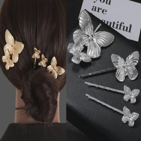 Elegant 3D Metal Butterfly Hair Clips for Women - French Style Hair Accessories for Braids & Updos (Large Gold Butterfly One)