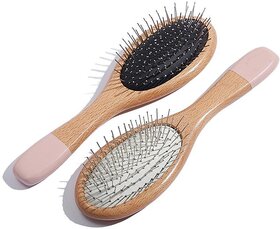 Beechwood Massage Hair Brush with Steel Pins Detangling Cushion Brush for Smooth Hair & Scalp Care, Suitable for Pets and Humans (Black Air Cushion)