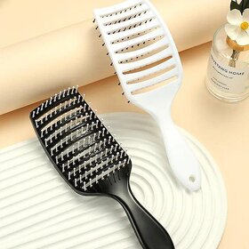 Detangling Massage Hair Brush with Curved Vent Design, Anti-Knot Paddle Comb for Smooth and Shiny Hair (Black)