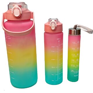 CeePoo Motivational Water Bottle Combo Set  BPA-Free Time Marker Bottles (Model -2) 3-Piece (2L, 1L  200ml)