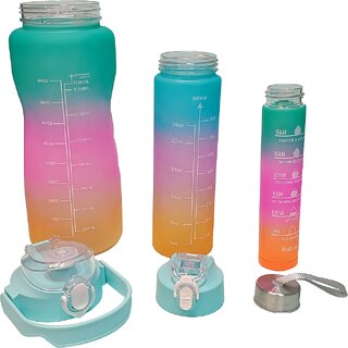 CeePoo Motivational Water Bottle Combo Set  BPA-Free Time Marker Bottles (Model -3) 3-Piece (2L, 1L  200ml)