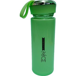 Ceepoo Nice Vacuum Flask Glass Water Bottle 400ml  Hot  Cold Thermos with Handle  BPA-Free, Leak-Proof (Green)