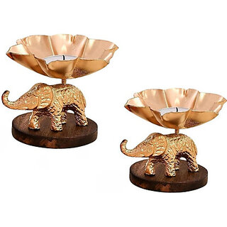 Pack of 2 Elegant Golden Elephant Tealight Holders  Iron Cup Candle Stand for Home Dcor (Gold)