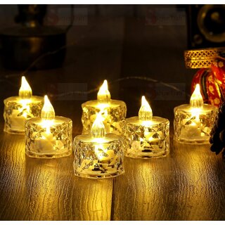 6 Pcs LED Tea Light Candles  Flameless  Smokeless Acrylic Diyas  Battery-Operated  Warm White 3cm Candles