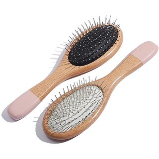 Beechwood Massage Hair Brush with Steel Pins Detangling Cushion Brush for Smooth Hair & Scalp Care, Suitable for Pets and Humans (Black Air Cushion)