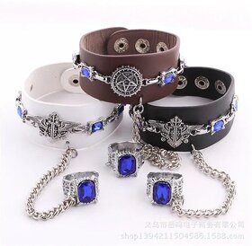 Anime Inspired Black Butler Eye of Horus Punk Bracelet - Trendy Gothic Wristband Accessory (Black)