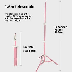 1.6M Pink Tripod Stand with Ring Light, Extendable Phone Holder for Stable Live Streaming & Content Creation (Pink 160cm+Bag)