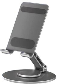 360 Rotatable Aluminum Alloy Phone Tablet Stand, Foldable Desktop Holder for Hands-Free Viewing & Live Streaming (033 Silver)