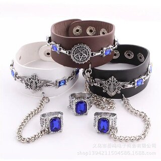 Anime Inspired Black Butler Eye of Horus Punk Bracelet - Trendy Gothic Wristband Accessory (Black)