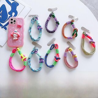 Versatile Phone Case Accessories: Colorful Dual-Lock Lanyard with Decorative Card (Popular Pattern Mix, Dopamine Short Strap)