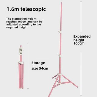 1.6M Pink Tripod Stand with Ring Light, Extendable Phone Holder for Stable Live Streaming & Content Creation (Pink 160cm+Bag)