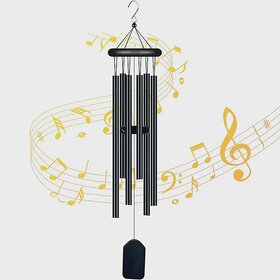 6-Tube Black Wind Chime 22-inch Spinning Solid Wood Outdoor Decor Hanging Door Gift (TL-088 Gold Tube Square Wood Piece, Height 75cm Diameter 8.5cm)